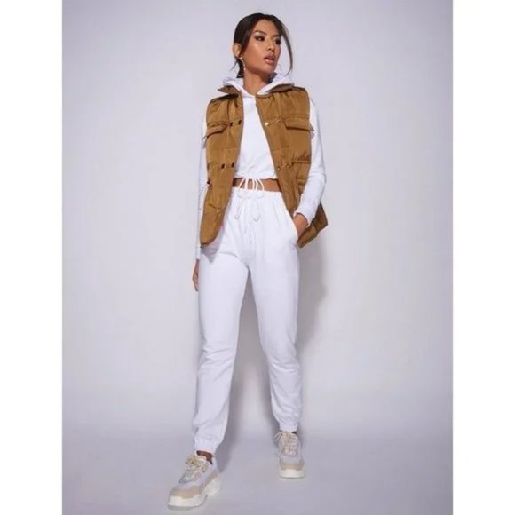 Sleeveless Collared Double Breasted Padded Puffer Vest Jacket Gilet - Picture 12 of 14